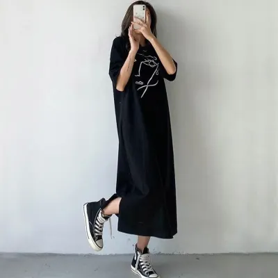 여성 페이스 프린팅 라운드 반팔 ERK-343