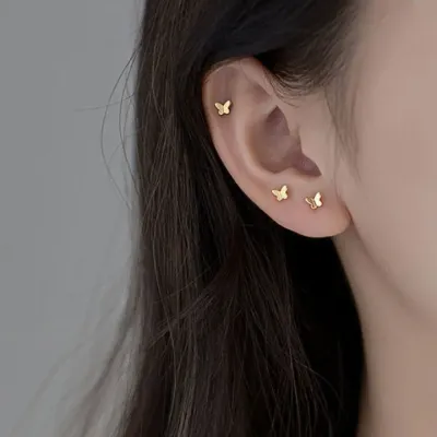 S925 여리여리한 나비 날개 포인트 미니 귀걸이 (한쌍)