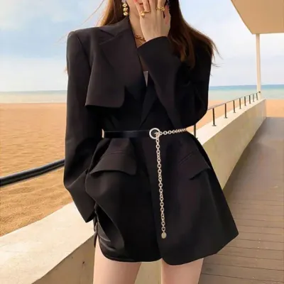 가는 벨트 메탈 블랙 허리 체인 정장 코디 여성 체인벨트 패션 포인트 얇은 가죽 원피스