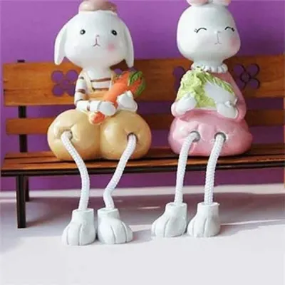 토끼 커플 인형 토끼 장식 소품 선물용 귀여운 수집용 배추 당근 장식품 자세 레진 아이 침실 선반 거실