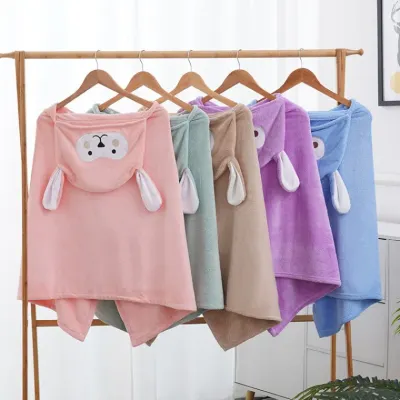아기판초 어린이 목욕 타올 후드 망토 흡수성 아기 후드 목욕 가운 캐릭터 아기 코랄 플리스