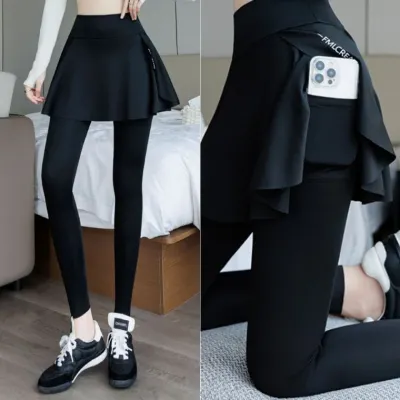 [큰손할인] 치마레깅스 스커트 일체형 여성 운동 치렝이 요가 필라테스 헬스 히든포켓 힙커버 A라인