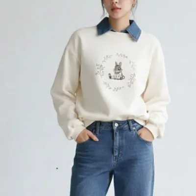 카라 레이어드 맨투맨 긴팔 귀여운 티셔츠 데님카라맨투맨 레이어드맨투맨