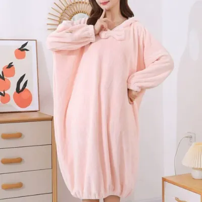 기모 담요 후드 겨울 여성 리본 목욕 가운 목욕가운 목욕용품