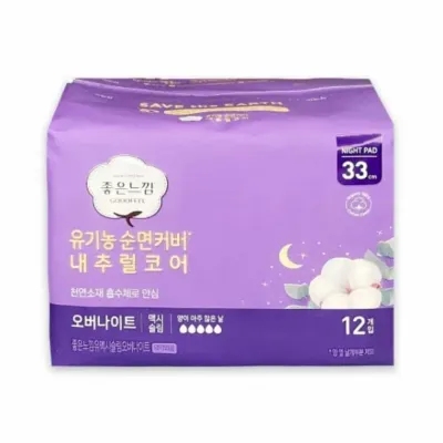 좋은느낌 오버나이트 12P 생리대오버나이트 순면커버 얇은생리대