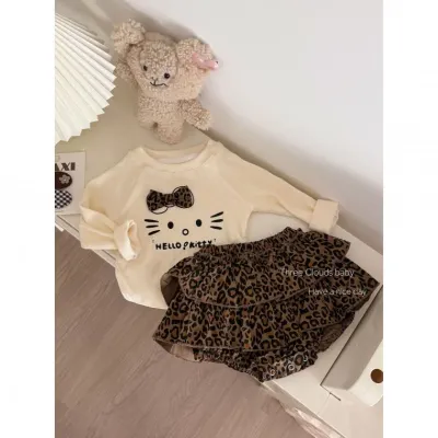 키티바디수트 2698호피 무늬 Kitty유아 여아 아기 가을용 세련된 투피스 세트
