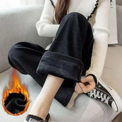 코듀로이 와이드 팬츠 여성 일자 바지 기모 겨울 루즈핏 하의