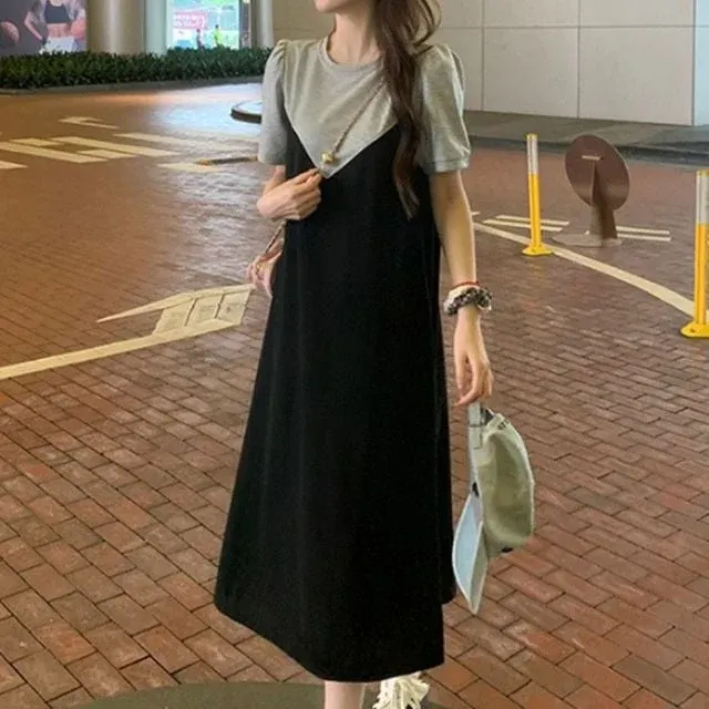 뷔스티에 반팔 롱 원피스