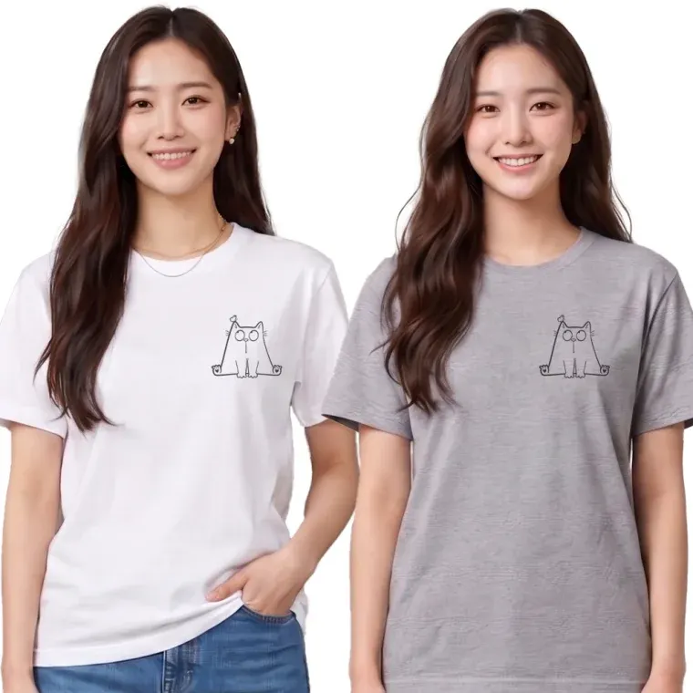 두들캣 20수 면 면반팔티 반팔티셔츠 라운드 순면 프린트 커플 단체 티 그래픽 오버핏