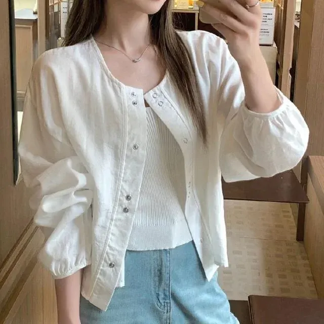 노카라 긴팔 자켓 가디건