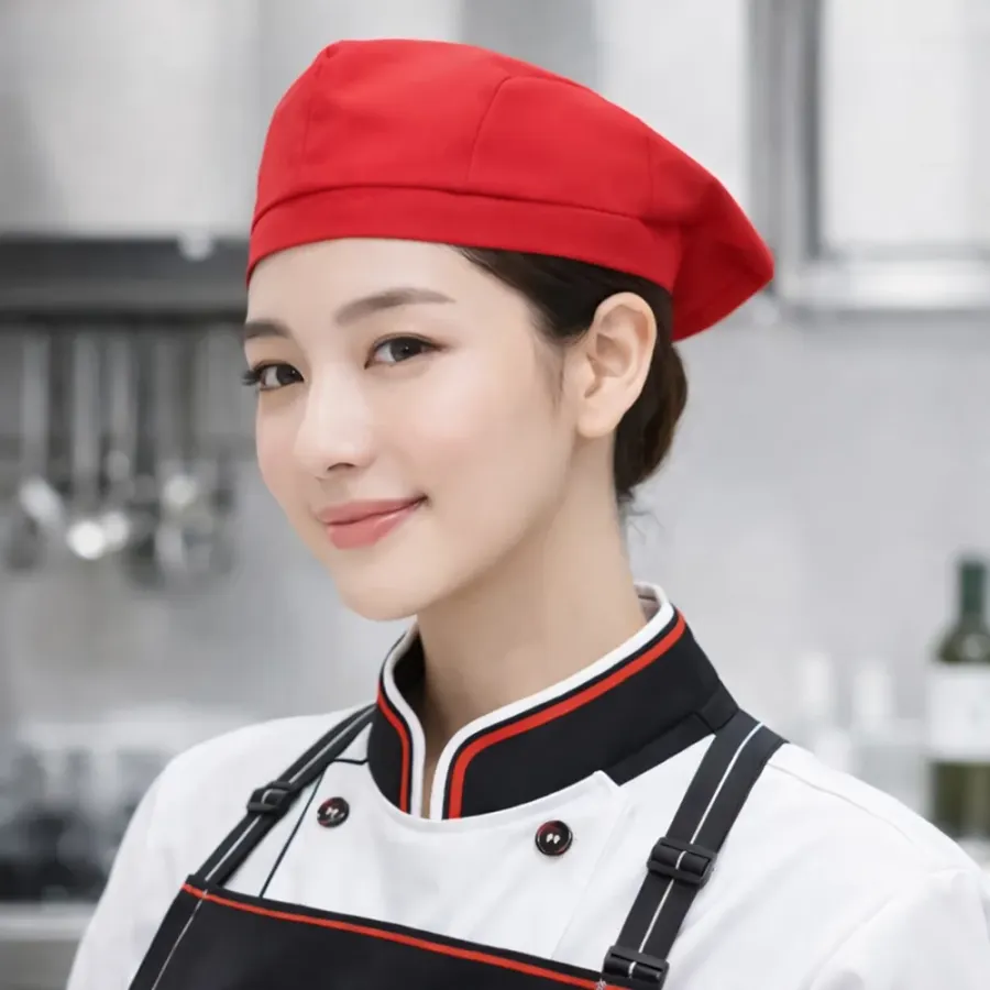 유니폼 베레모 주방모자 위생 제빵 조리모자 (레드)