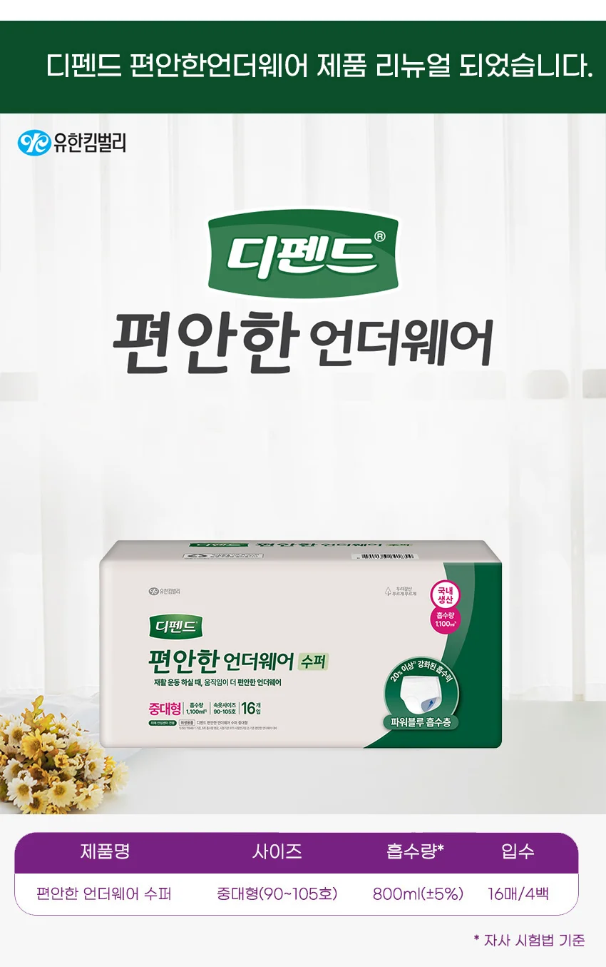 디펜드 언더웨어 수퍼 중대형 16매x4팩 성인 기저귀 상세4