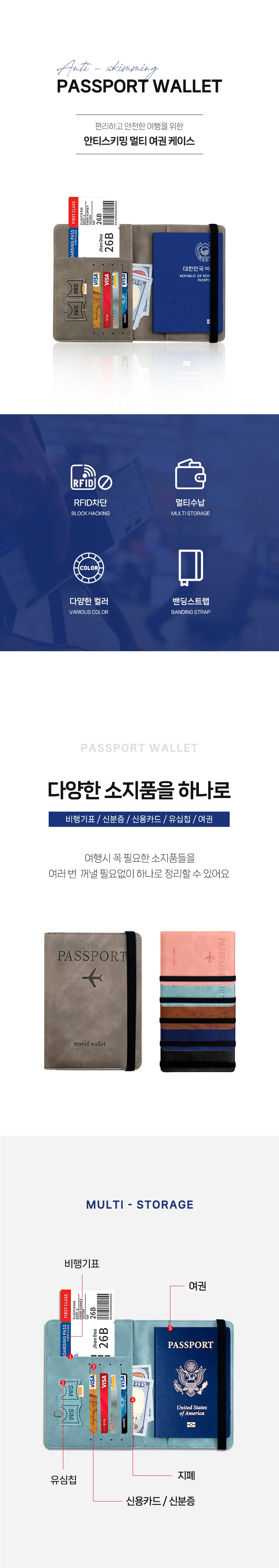 안티스키밍 RFID 고급 가죽 여권 케이스 지갑 상세1