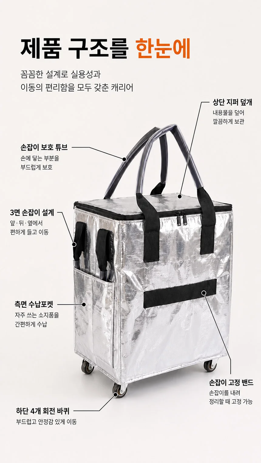 대용량 4바퀴 쇼핑 카트 마트 시장 핸드카트 장바구니 상세5