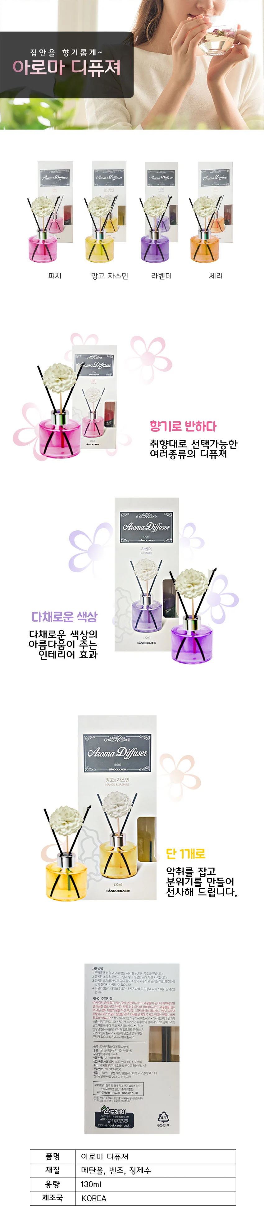 아로마 디퓨져 130ML 방향제 실내디퓨저 탈취제 상세2