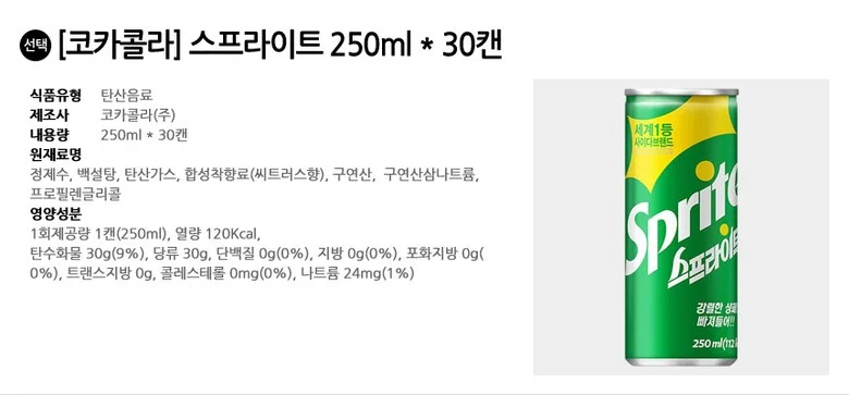 스프라이트 250ml x 30캔 상세2
