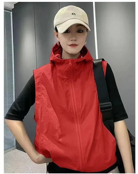 여성 바람막이 슬림 후드 조끼 민소매 후드집업 SH815 상세2