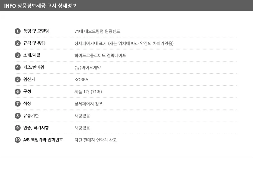 네오드림덤 원형밴드 스팟밴드 상처밴드 상처보호밴드 흉터보호테이프 상세5