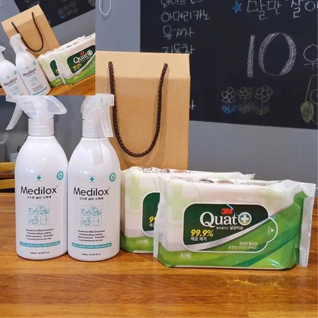 위생지킴이선물세트6 3M쿼트플러스티슈+메디록스소독제500ml 세정용액 500ml가정위생청소