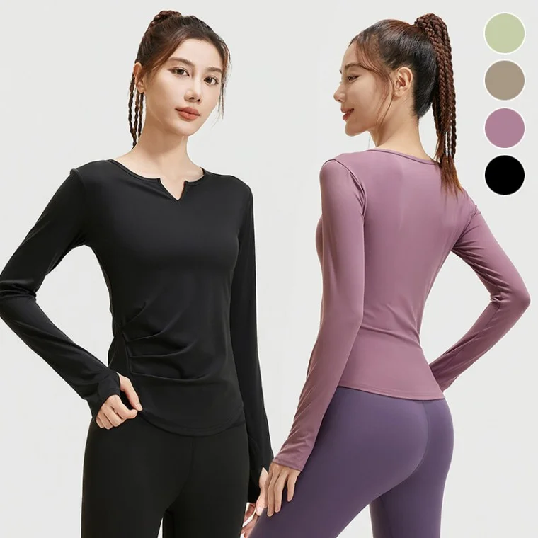 솔리드 브이넥 셔링 긴팔 요가복 ELC1033