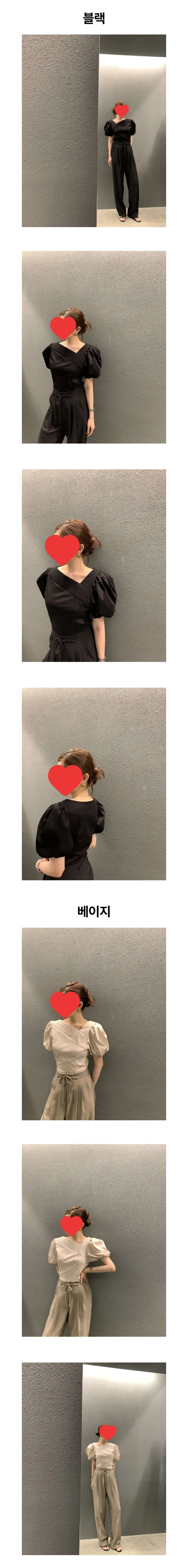 여성 4컬러 우아한 페미닌룩 사선넥 반팔 블라우스 상세3