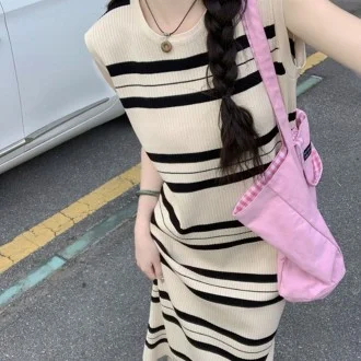 여성 스트라이프 나시 롱 원피스 여름 H라인 데일리 휴양지
