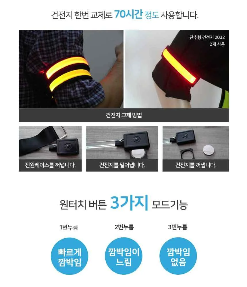 암밴드 1구 그린 LED암밴드 야간암밴드 LED소품 안전완장 발광암밴드 상세4