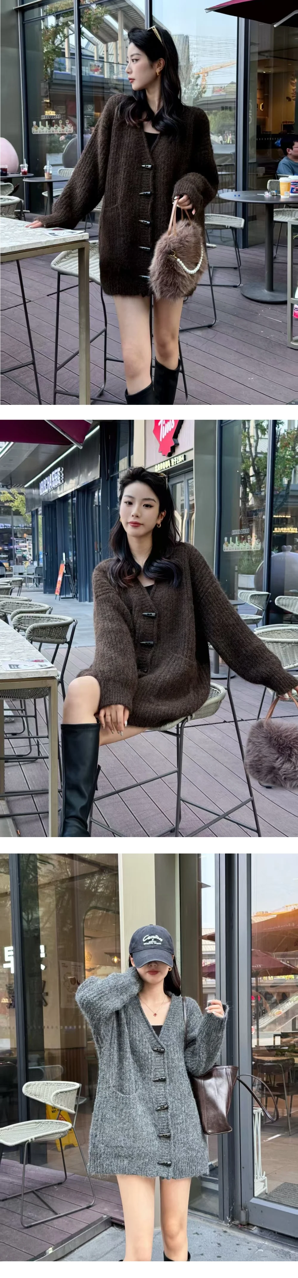 best 도톰 볼륨 여성 떡볶이 단추 루즈핏 니트 가디건 상세4