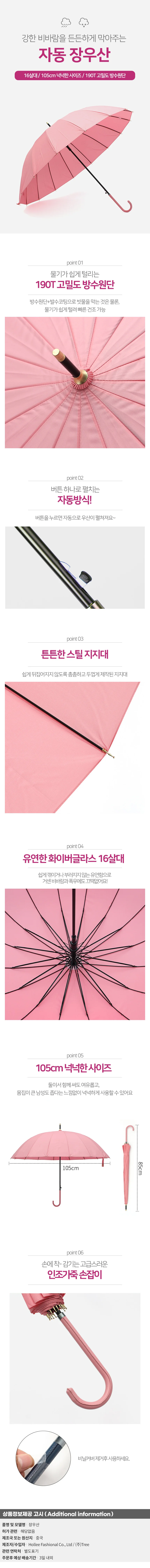 레인윈드 튼튼한 자동 장우산 방풍 대형 16K 골프우산 상세1
