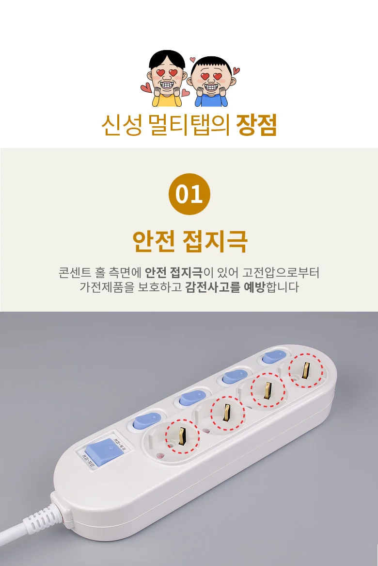 컴퓨터멀티탭 일자형멀티탭 멀티코드 1.5m 5p 상세4