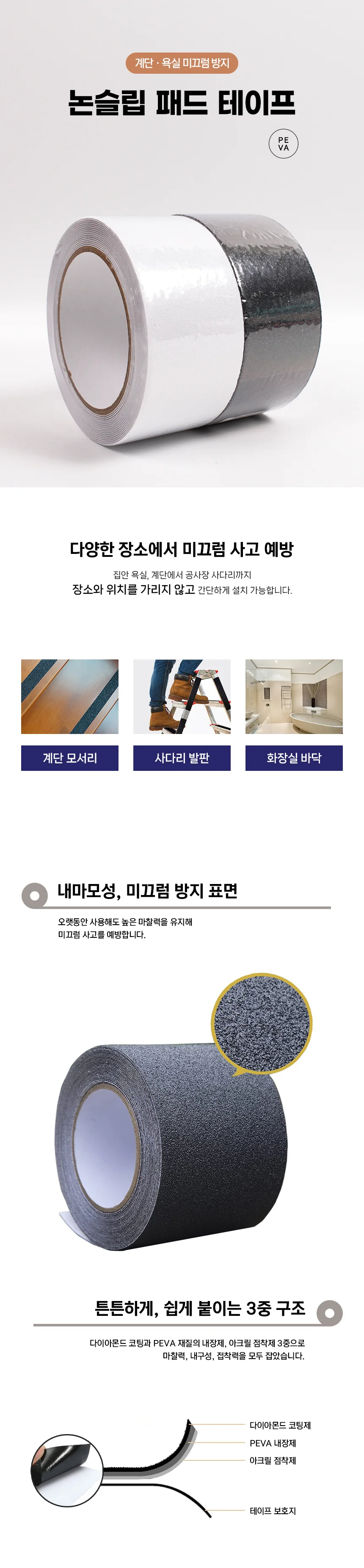 PEVA 계단 욕실 미끄럼방지 논슬립 패드 테이프 5cm5M 상세1