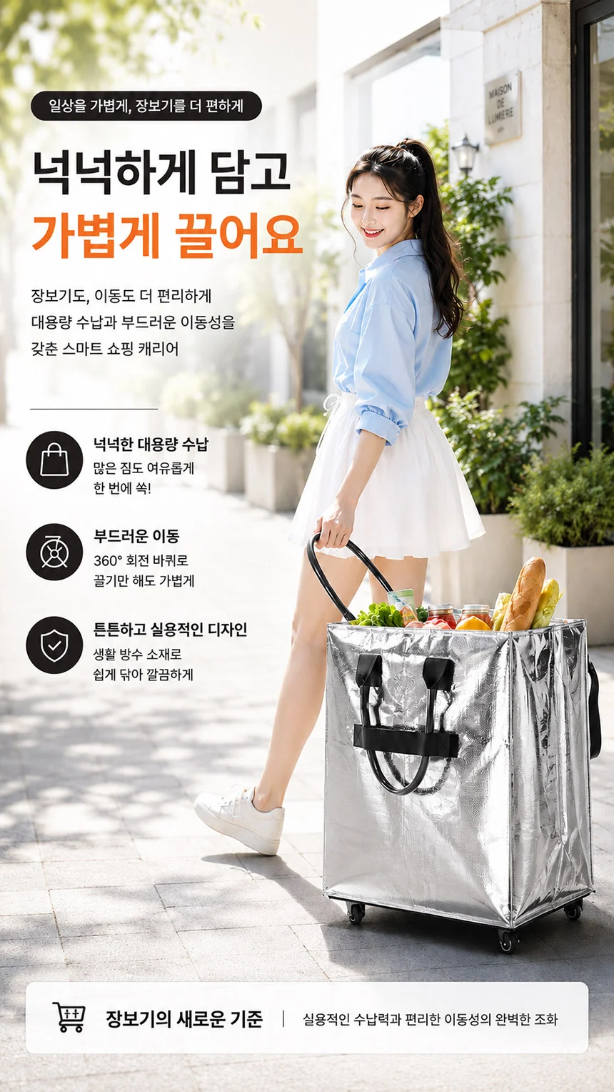 대용량 4바퀴 쇼핑 카트 마트 시장 핸드카트 장바구니 상세4