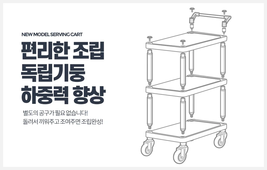 3단 서빙카 중 급식카트 운반카 핸드카트 식당서빙카 운반카트 상세2