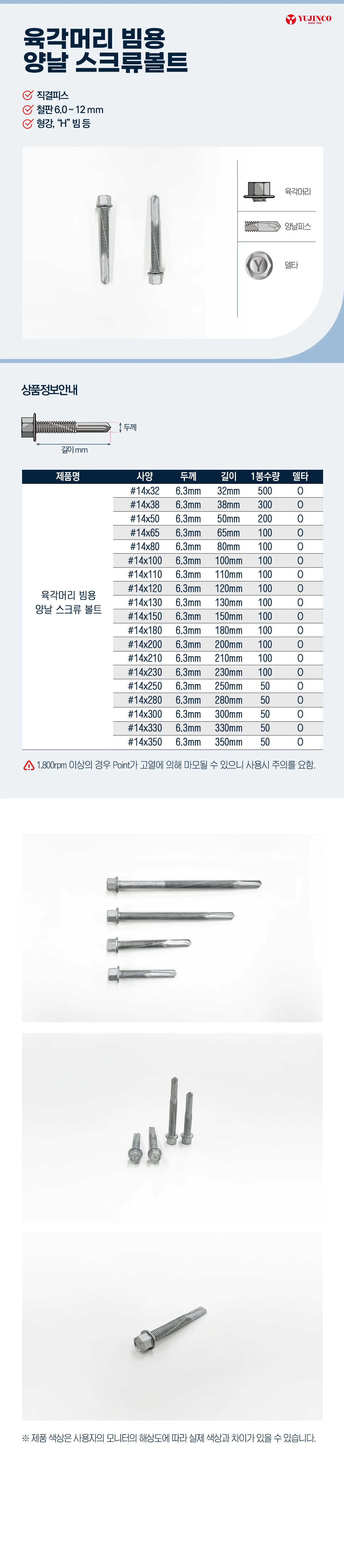 피스 육각머리 철판볼트 철판못 철판스크류 상세2