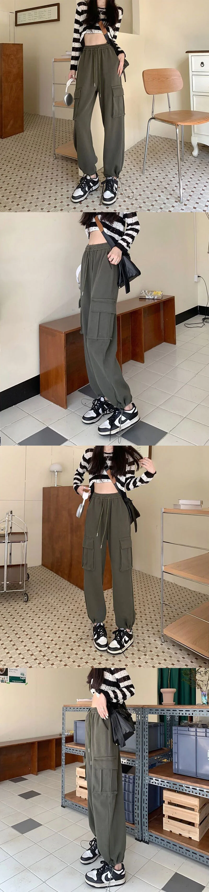 여성 포켓 카고 팬츠 봄 여름 조거 바지 상세5
