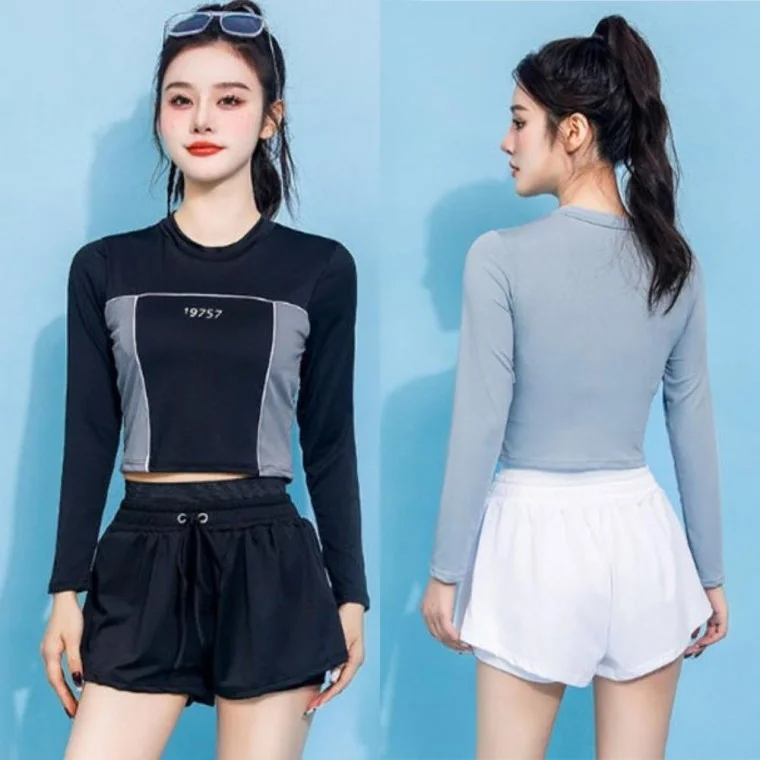 스포티 여성 래쉬가드 세트 긴팔 수영복 비치웨어