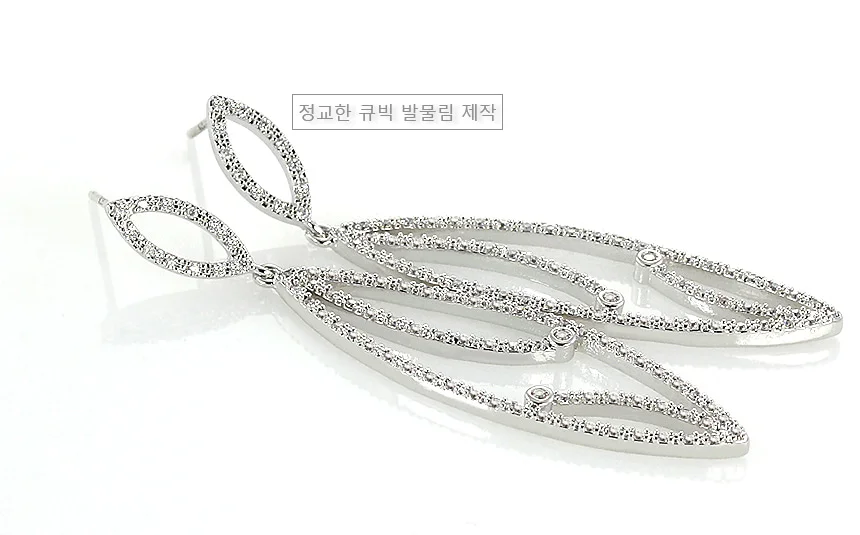 더블 리프 큐빅 실버 롱드롭 귀걸이 악세사리 상세5