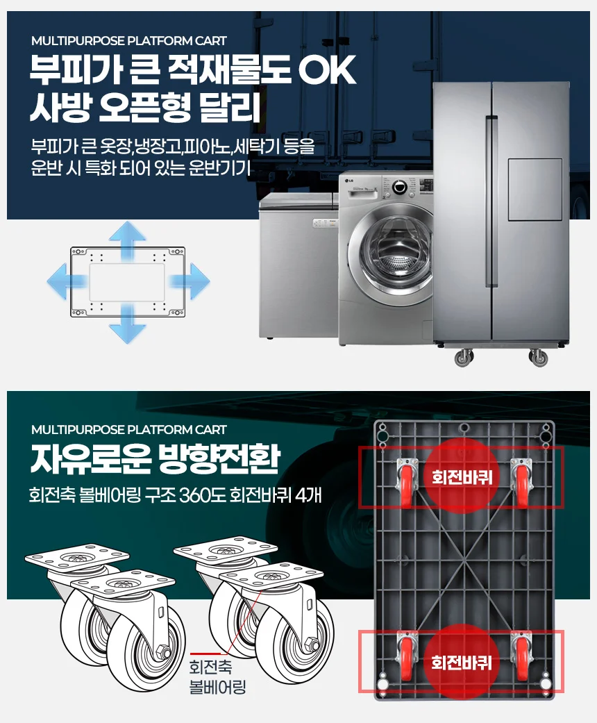 진회색사각달리 수입바퀴 업소용카트 카트기 이동식대차 마트구르마 상세4