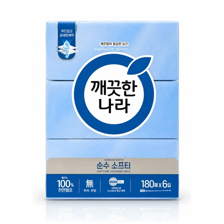 순수소프티 미용티슈 180매x6입 각티슈 곽티슈 미용화장지