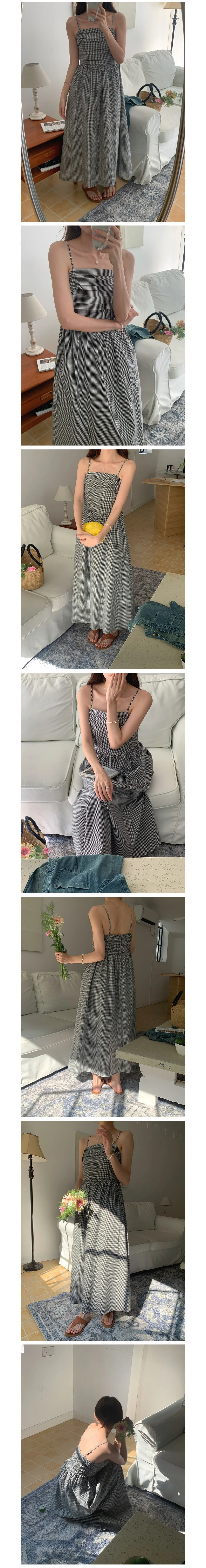 체크 끈나시 원피스 비치 캐주얼 해변 뷔스티에 여름 상세1