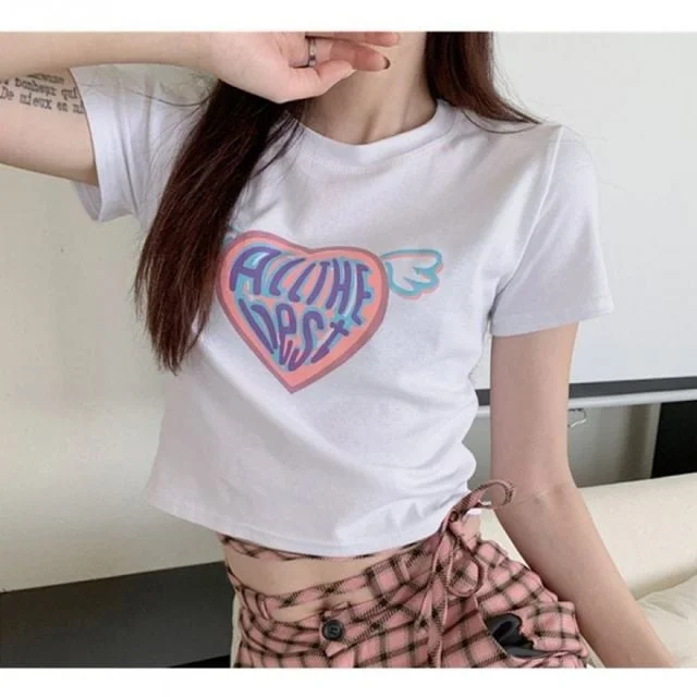 하트 반팔 크롭티셔츠 여성 상의 2가지 색상 1매