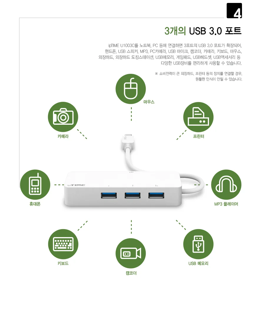 ipTIME U1003C 기가비트 C타입랜카드 3포트 USB3.0허브 상세5