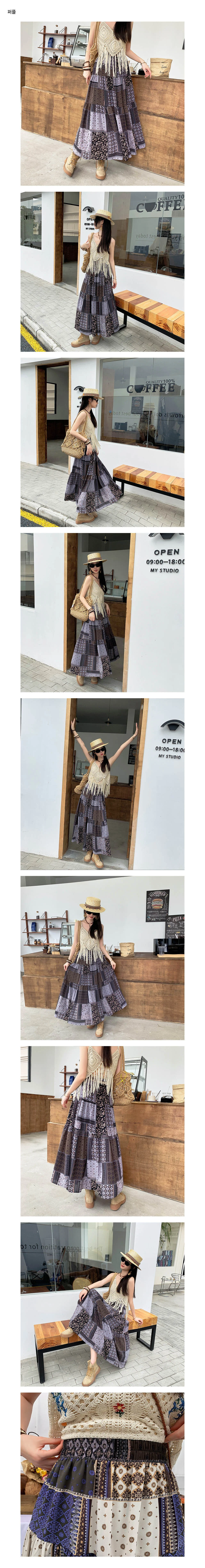 페이즐리 패턴 롱 밴딩 스커트 상세2
