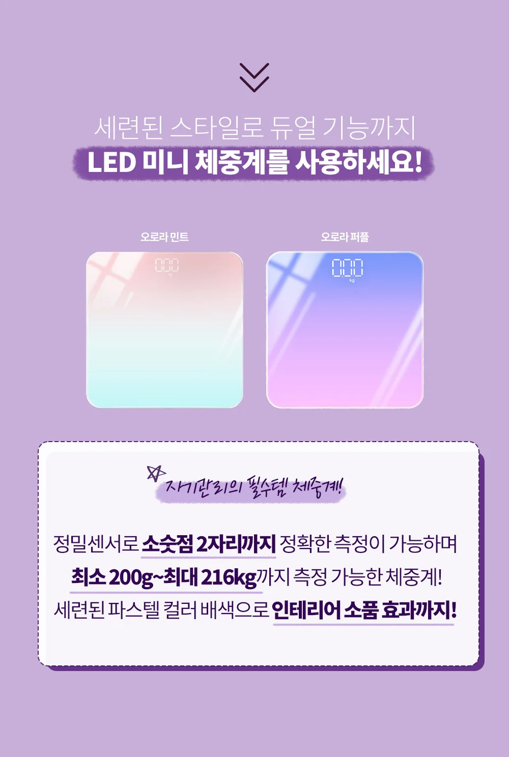 실내 온도 측정 파스텔 LED 스마트 디지털 미니 체중계 상세5