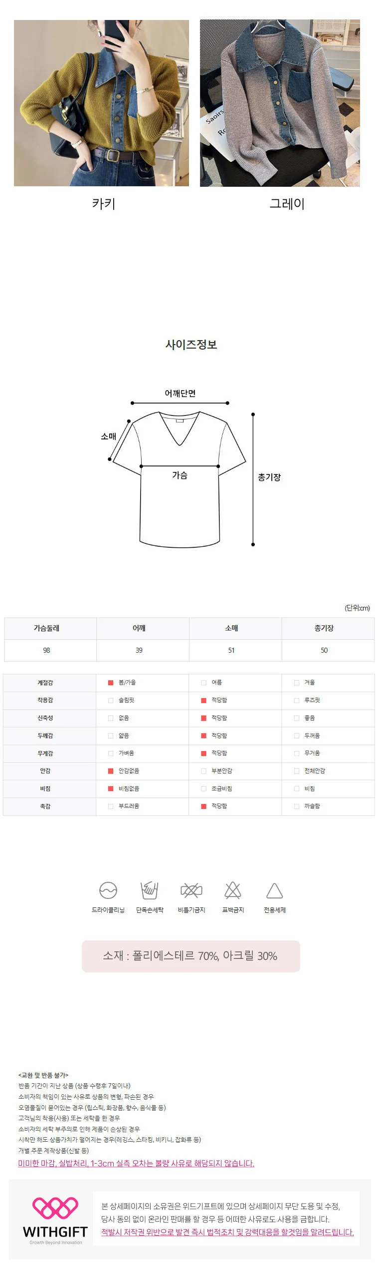 데님 카라 가디건 니트가디건 여성가디건 포인트가디건 상세3