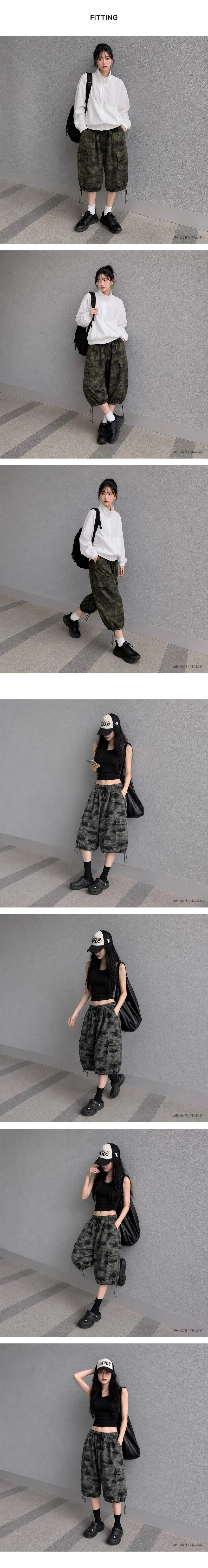 AGG 1015W 여자 카모 밀리터리 스트링 카고 버뮤다 밴딩 팬츠 상세3