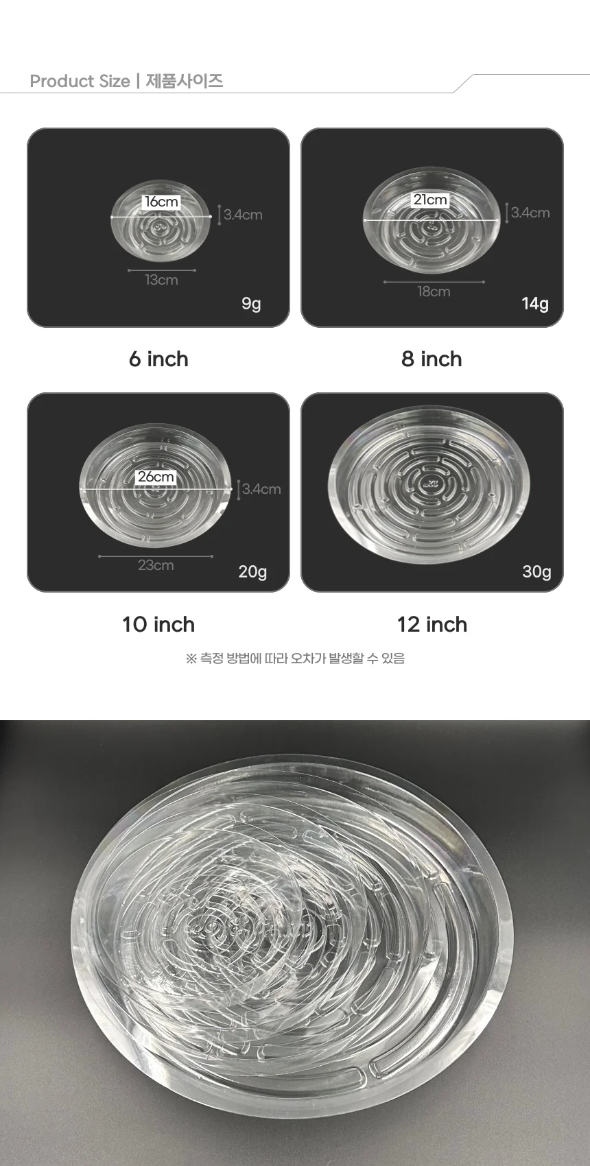 투명 원형 화분받침 트레이 실내정원 물받침대 상세2