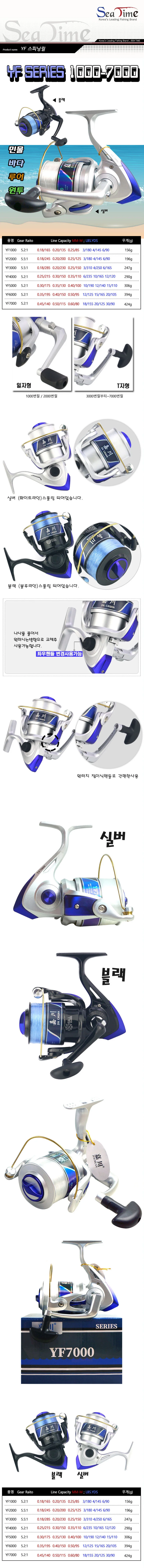 씨타임 YF 스피닝릴 1000번 7000번 보급형 낚시릴 상세1