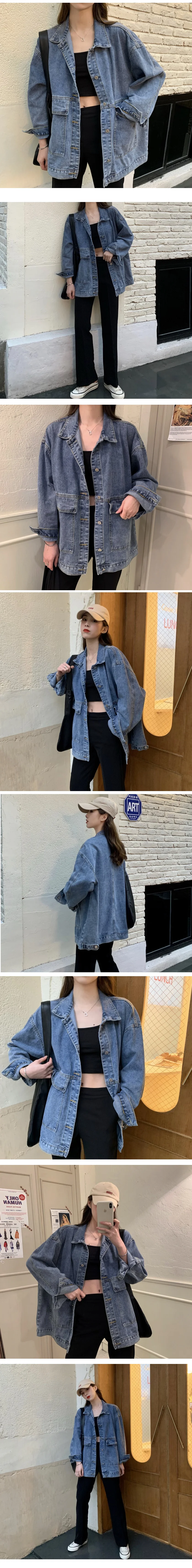데님 자켓 루즈핏 카라 점퍼 여성 빈티지 캐주얼 겉옷 상세2