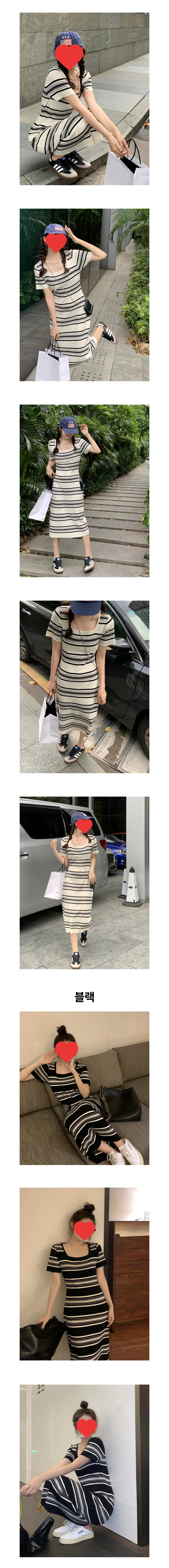 반팔 단가라 스퀘어넥 롱원피스 페미닌룩 데일리룩 데이트룩 상세2